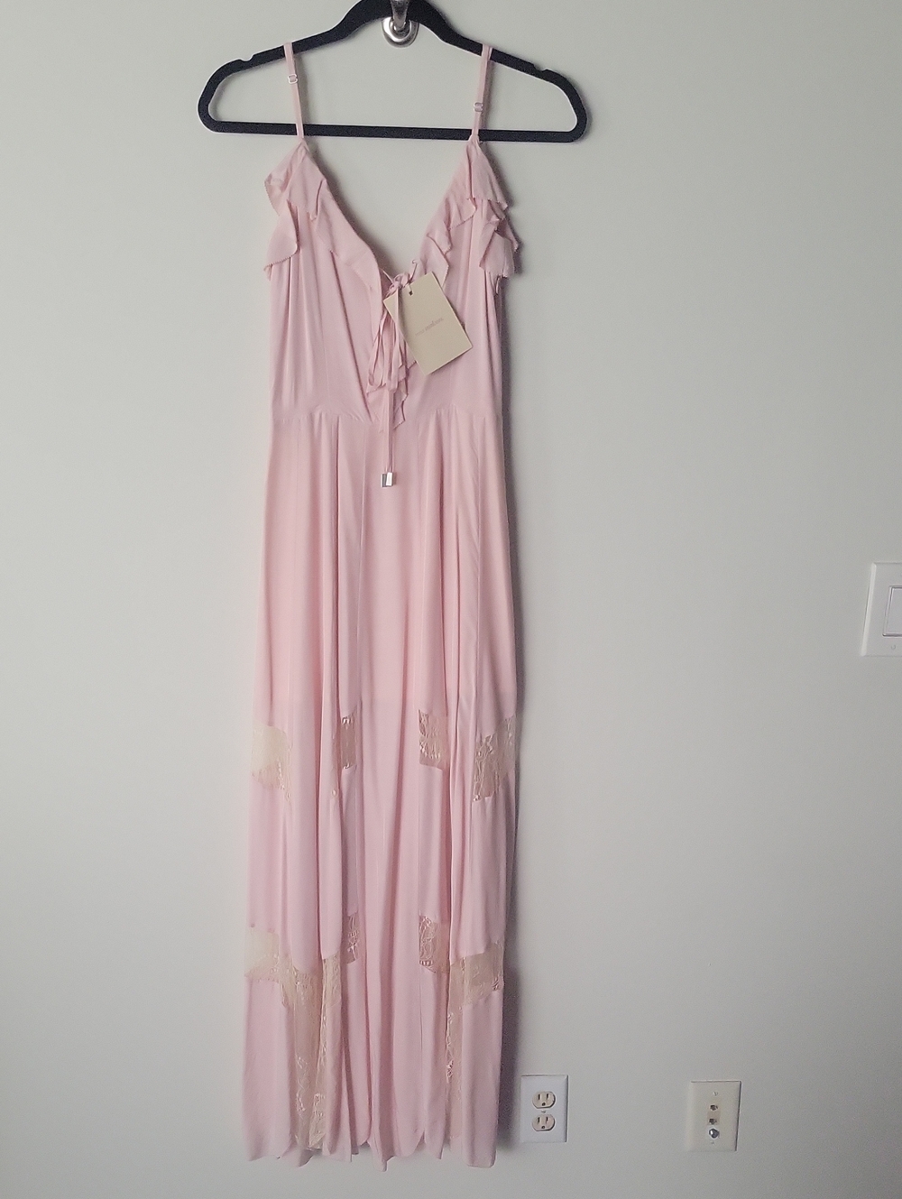 NWT Miss UnKon Ruffle Fairy Lace Pink Barbie Boho Coquette Romantic Maxi Dress S
